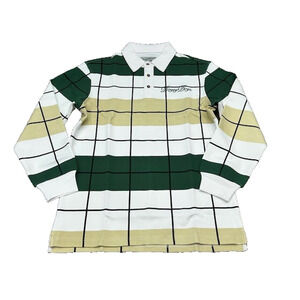 NWT Bogey Boys Mens Long Sleeve Pique Polo Shirt Checks Golf Green Yellow Size S